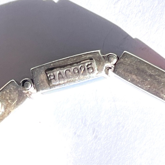 Vintage Taxco Sterling Silver Multiple Gemstone Rect. Panel Bracelet Reversible - Picture 16 of 17